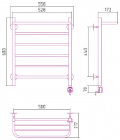Полотенцесушитель электрический СТИЛЬЕ Формат 20 600х500 с полкой, правый тэн