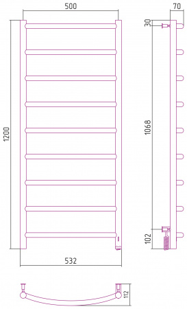 Полотенцесушитель электрический Сунержа Галант 4.0 1200х500 Правый мэм / Темный титан муар