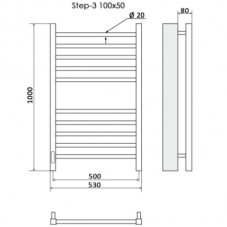 Полотенцесушитель Электрич.кабельный Ника STEP-3 100/50 левый тэн