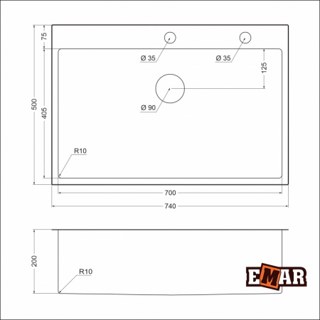 Кухонная мойка из нержавеющей стали EMAR EMB-125A PVD Nano Coppery