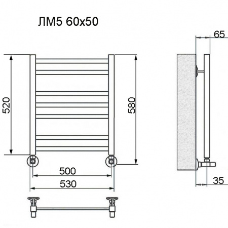 Полотенцесушитель водяной Ника MODERN ЛМ-5 600x500 с вентилями (комплект люкс)